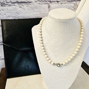 VINTAGE Sterling Silver Silk-Knotted Pearl Necklace
